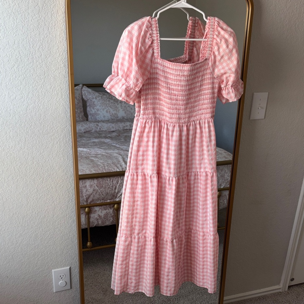Pink Gingham Midi Dress